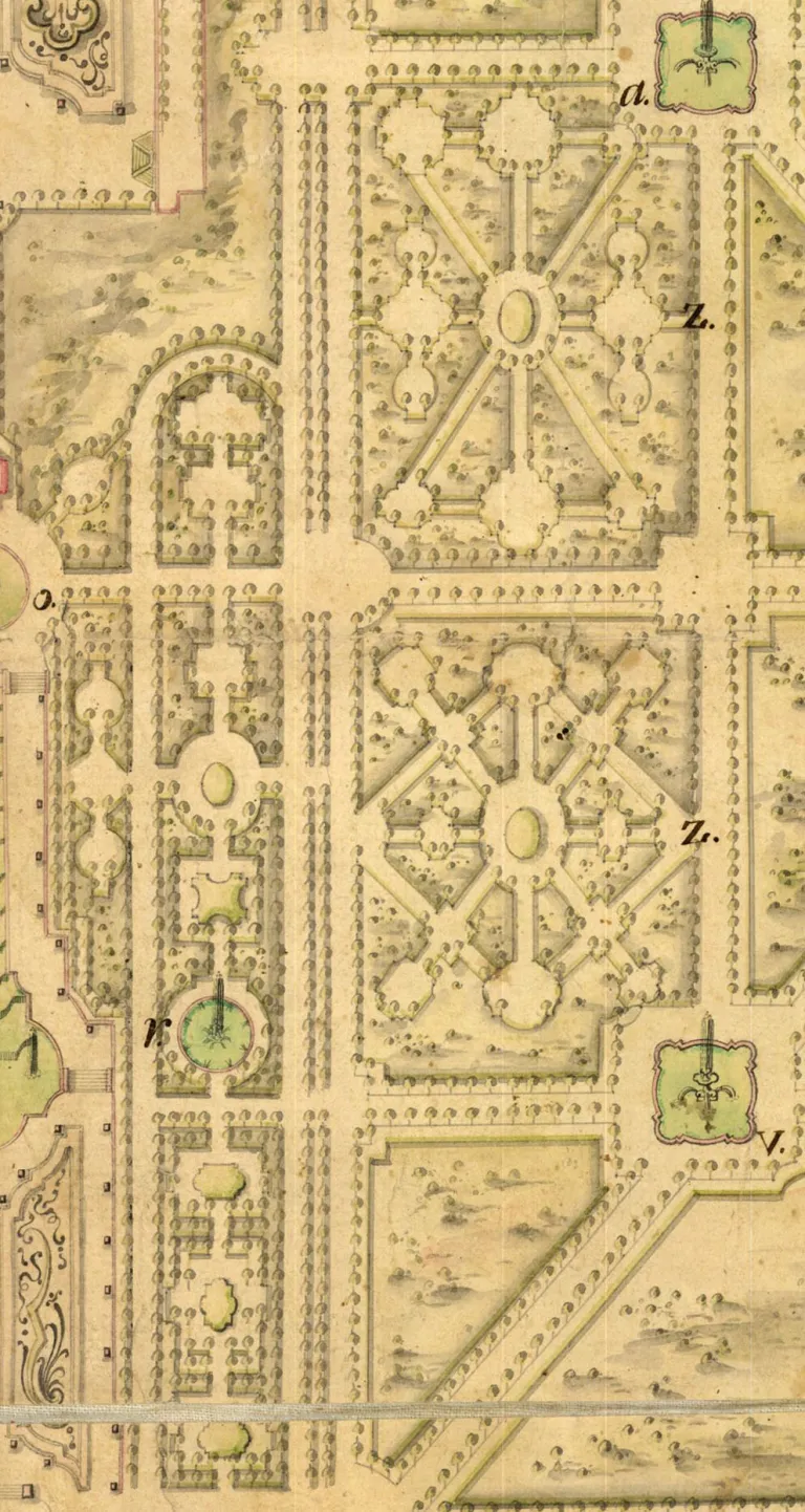 Fernando Méndez de Ras, Plano general de San Ildefonso, detalle, h. 1736-1740. Centro Geográfico del Ejército.