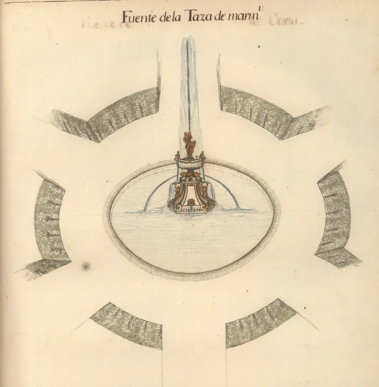 Anónimo. Fuente de la Taza de mármol. Descripción General de las Fuentes que se hallan en los Jardines del Real Sitio de San Ildephonso. Año de 1778. Patrimonio Nacional.