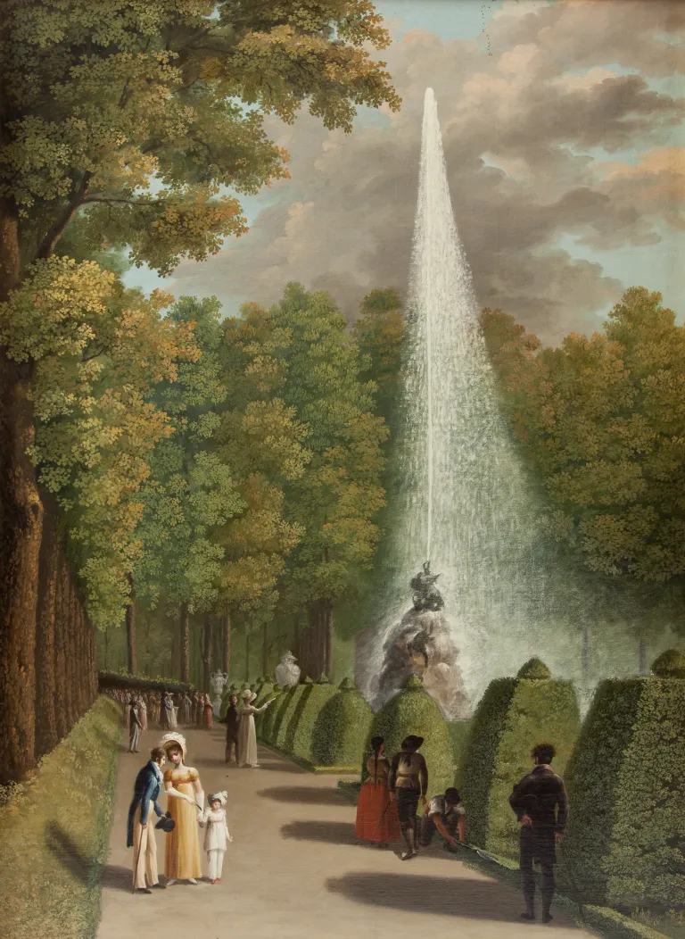 Fernando Brambilla, Vista de la fuente de la Fama, que tiene ciento cincuenta pies de altura, tomada desde el Real Palacio, h. 1821. Patrimonio Nacional.
