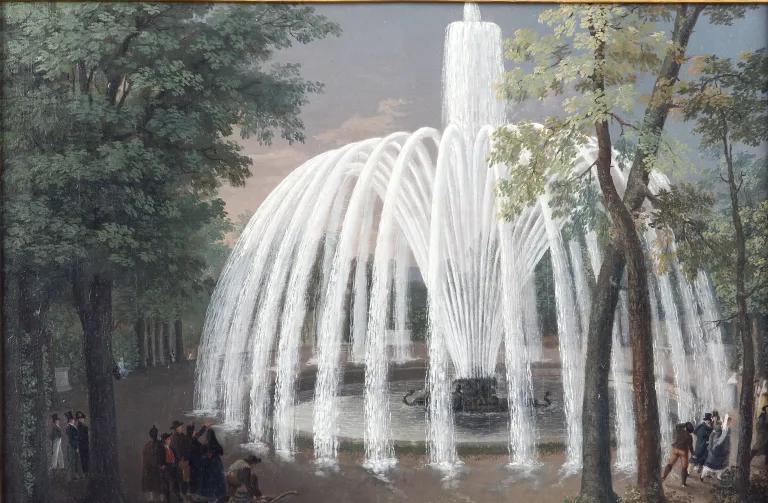 Fernando Brambilla, Vista de la Fuente del Canastillo, tomada desde el norte mirando al mediodía. h. 1821. Patrimonio Nacional.
